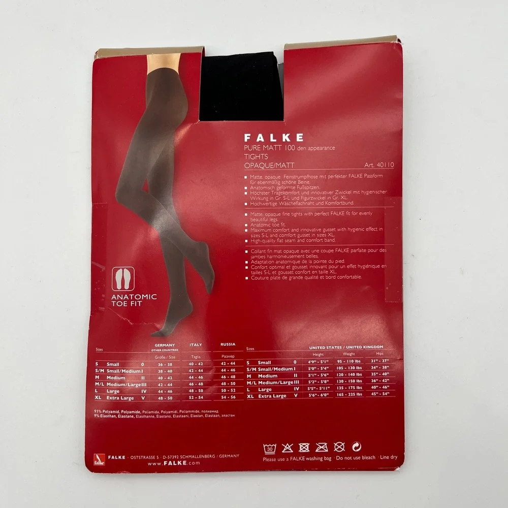 Falke Tights Womens S Black‎ Pure Matt 100 Denier Opaque Anatomic Toe 40110